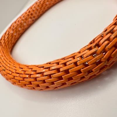 Vintage 60s Orange Mesh Enamel Bangle Bracelet Retro Woven Chain Link Statement - Thumbnail 7