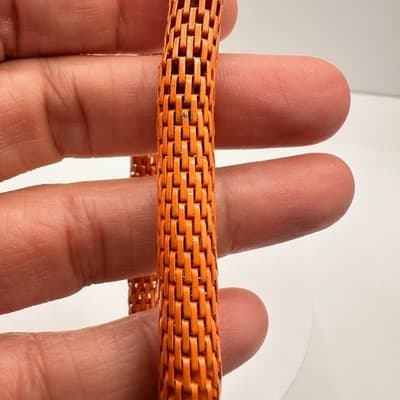 Vintage 60s Orange Mesh Enamel Bangle Bracelet Retro Woven Chain Link Statement - Thumbnail 9