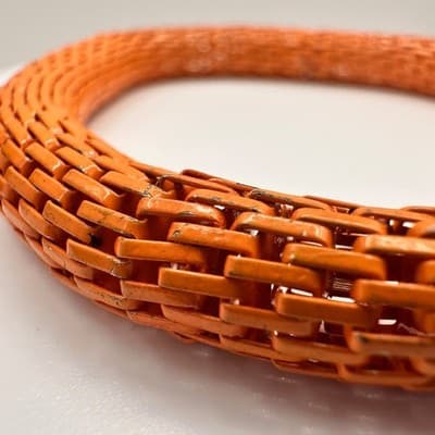 Vintage 60s Orange Mesh Enamel Bangle Bracelet Retro Woven Chain Link Statement - Thumbnail 5