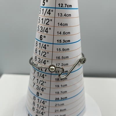 Vintage Silver Tone Faux Pearl Hook Bangle Bracelet Minimalist Modernist Jewelry - Thumbnail 5