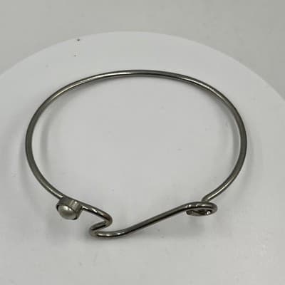 Vintage Silver Tone Faux Pearl Hook Bangle Bracelet Minimalist Modernist Jewelry - Thumbnail 2