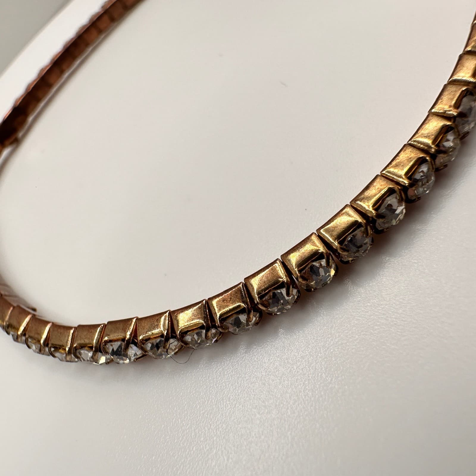 Vintage 90s Gold Tone Clear Rhinestone Tennis Bracelet Sparkly Statement Jewelry - Thumbnail 7