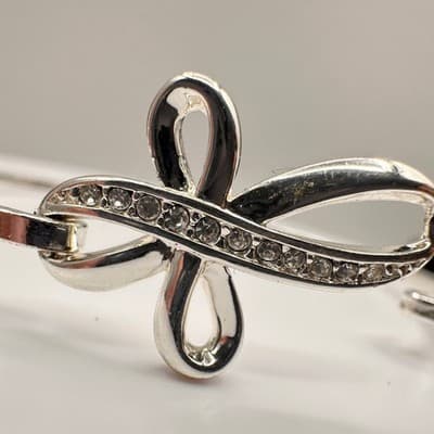 Vintage Y2K Silver Tone Bow Hand Bangle Bracelet Clear Rhinestone Boho Jewelry - Thumbnail 5