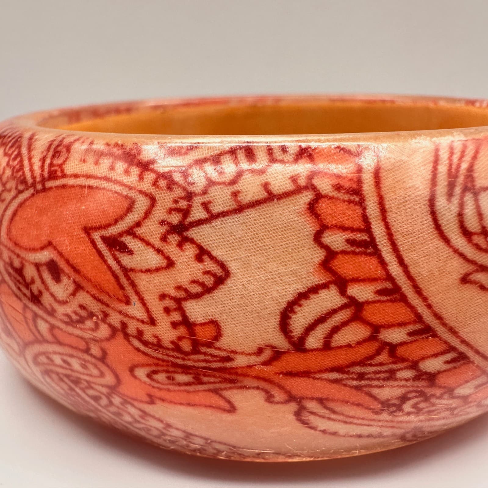 Vintage 90s Paisley Decoupage Wooden Bangle Bracelet Wide Statement Jewelry - Thumbnail 6