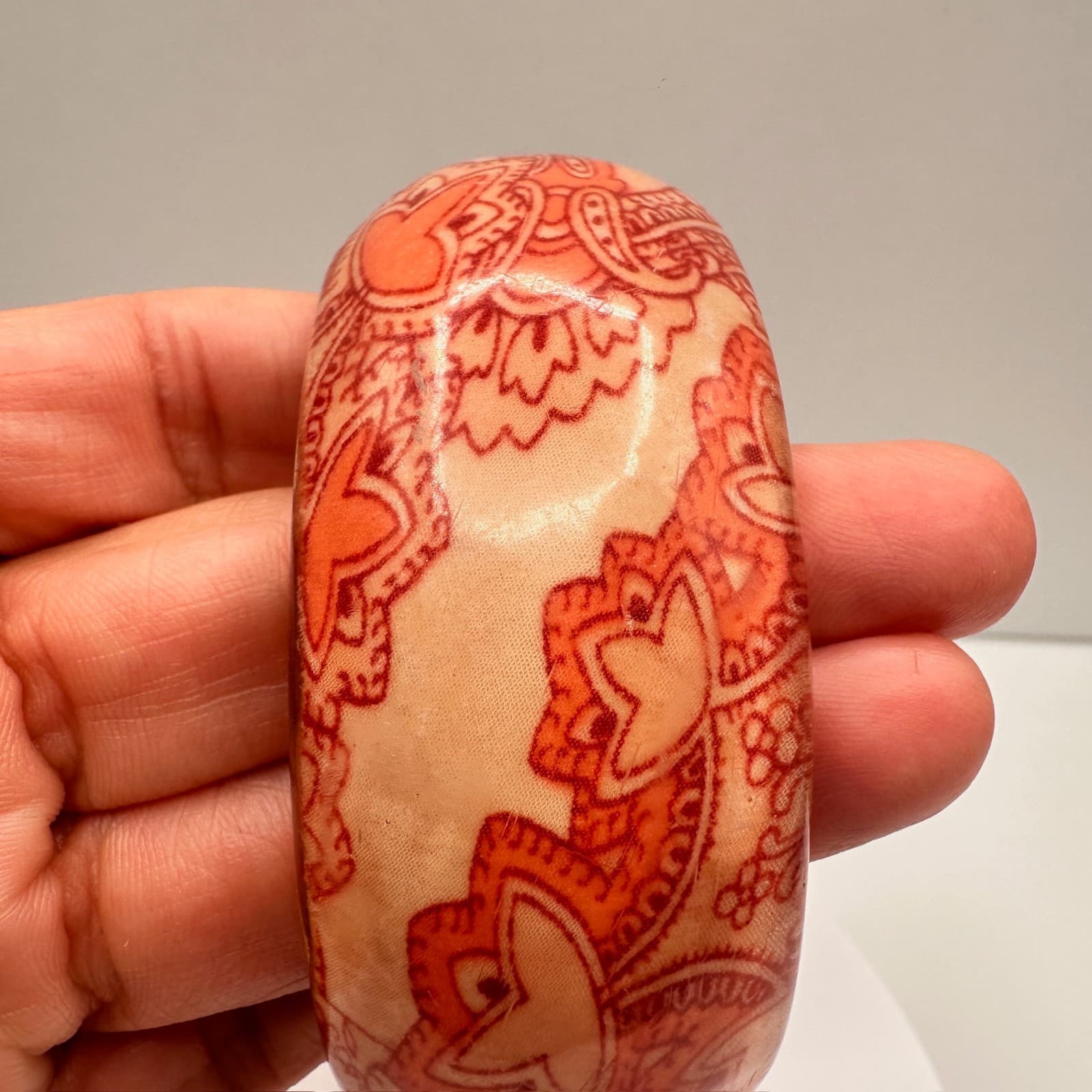 Vintage 90s Paisley Decoupage Wooden Bangle Bracelet Wide Statement Jewelry - Thumbnail 10