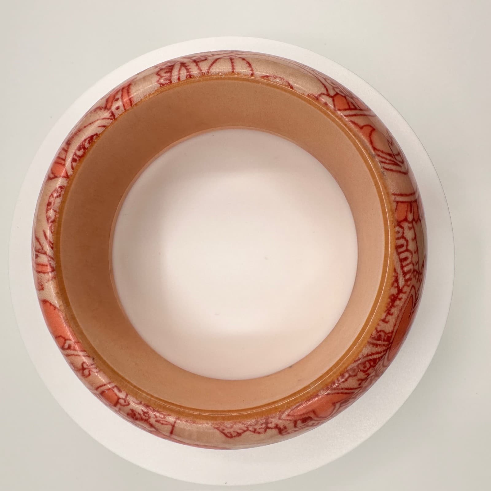 Vintage 90s Paisley Decoupage Wooden Bangle Bracelet Wide Statement Jewelry - Thumbnail 4