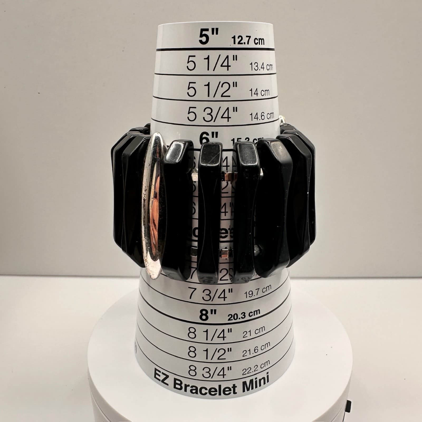 Vintage 80s 90s Black Beaded Stretch Bracelet Silver Tone Spacer Chunky Jewelry - Thumbnail 12