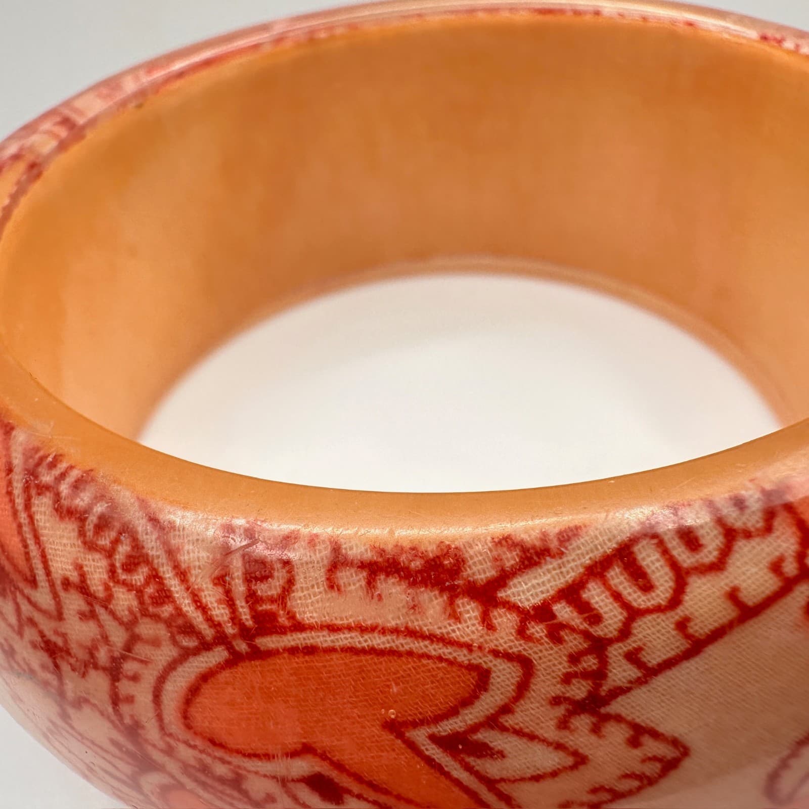 Vintage 90s Paisley Decoupage Wooden Bangle Bracelet Wide Statement Jewelry - Thumbnail 8