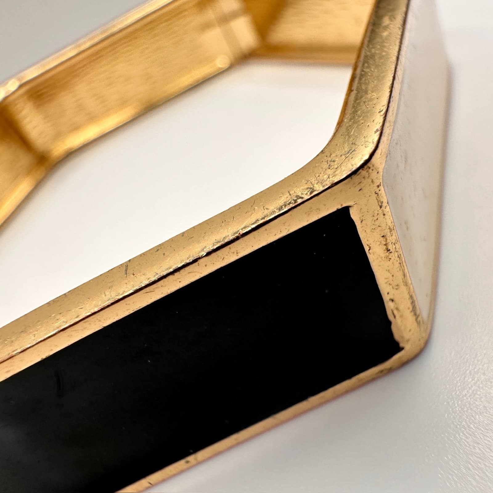 Vintage Y2K Hexagon Bangle Bracelet Gold Tone Black & Cream Enamel Statement - Thumbnail 7