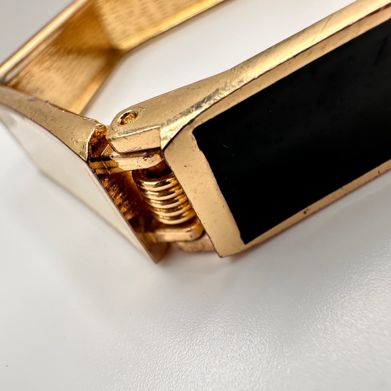 Vintage Y2K Hexagon Bangle Bracelet Gold Tone Black & Cream Enamel Statement - Thumbnail 5