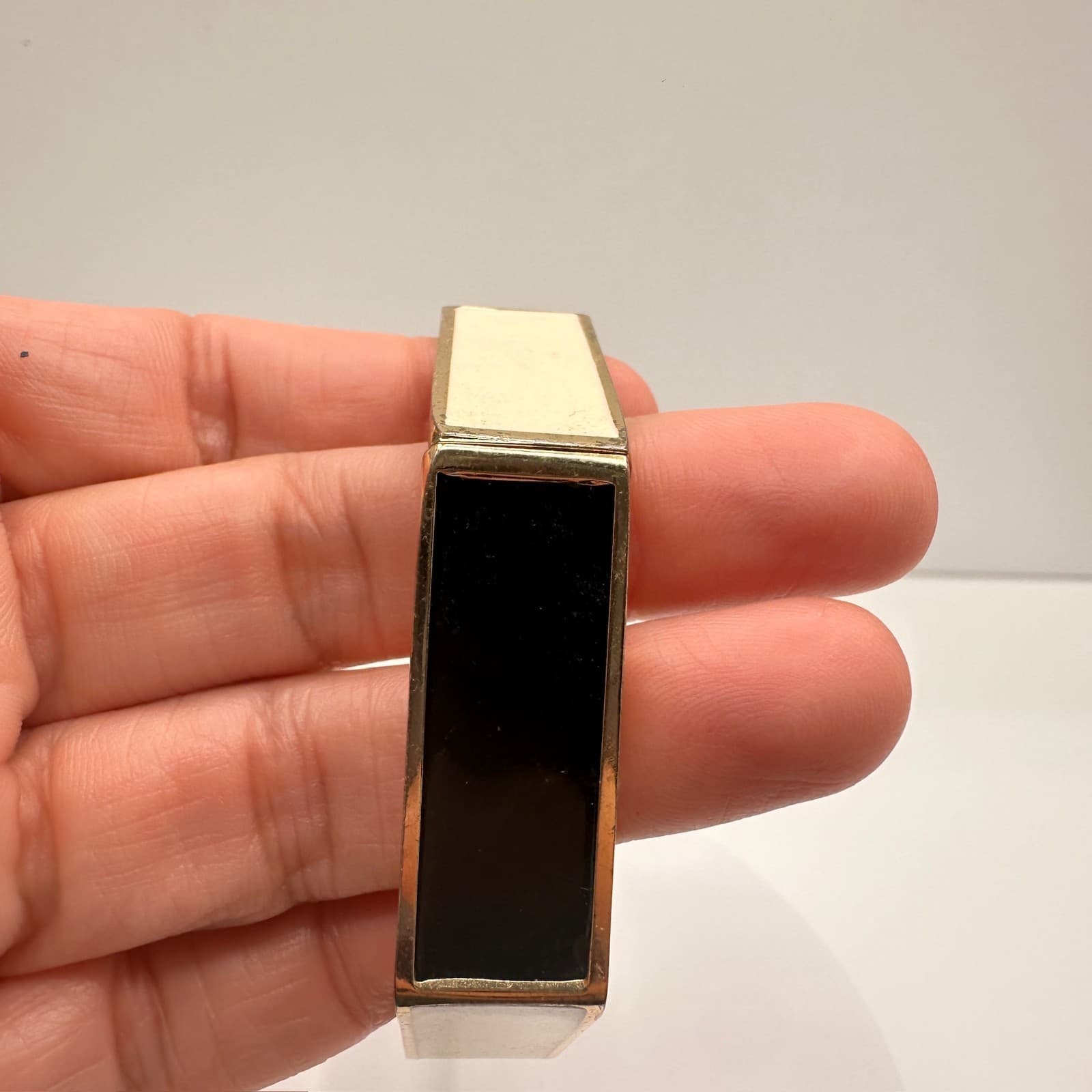 Vintage Y2K Hexagon Bangle Bracelet Gold Tone Black & Cream Enamel Statement - Thumbnail 11