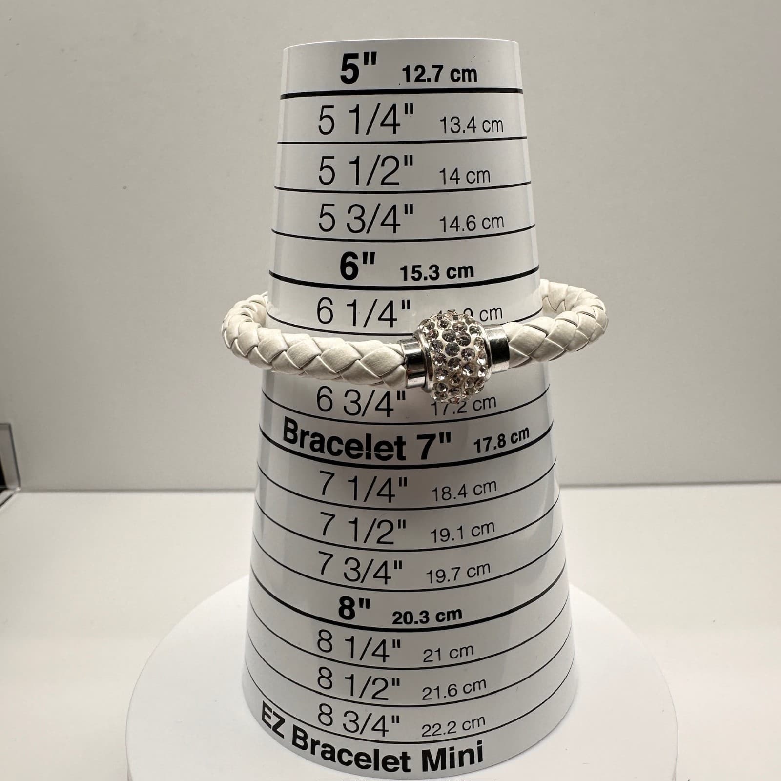 Vintage White Braided Leather Bracelet Crystal Rhinestone Bead Silver Tone Clasp - Thumbnail 11