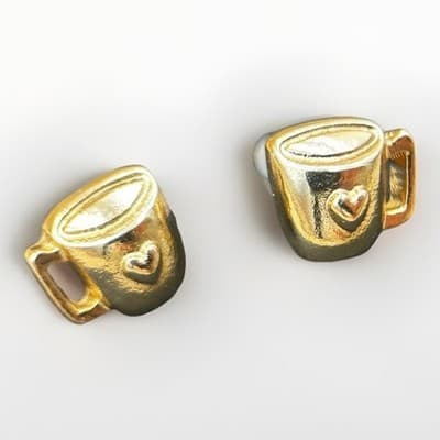 Vintage Gold Tone Coffee Cup Earrings with Heart Design Cute Dangle Jewelry - Image 1