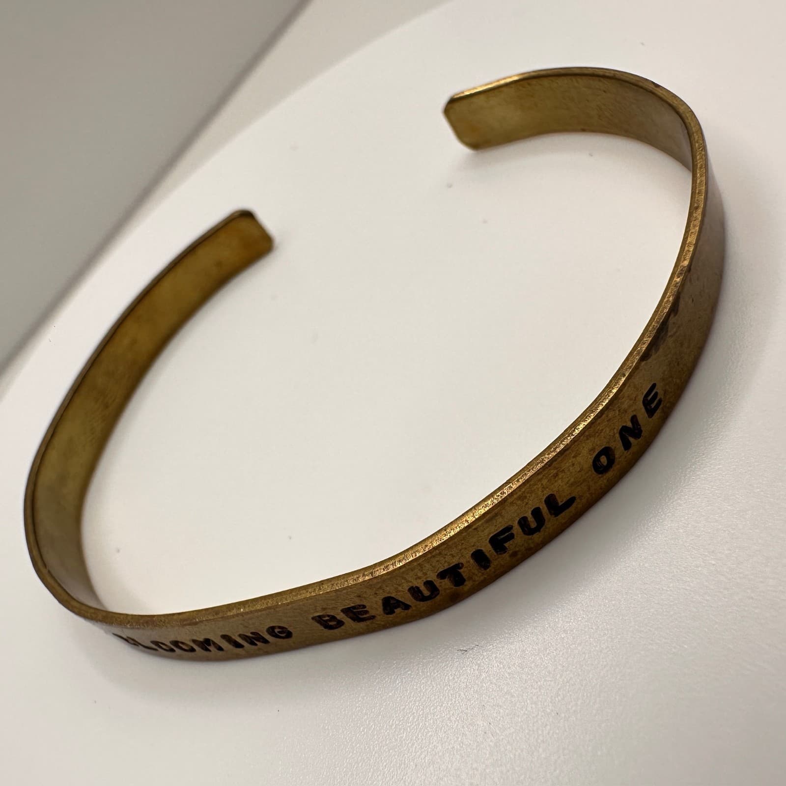 Vintage 80s Brass Cuff Bracelet Keep Blooming Beautiful One Engraved Jewelry - Thumbnail 5