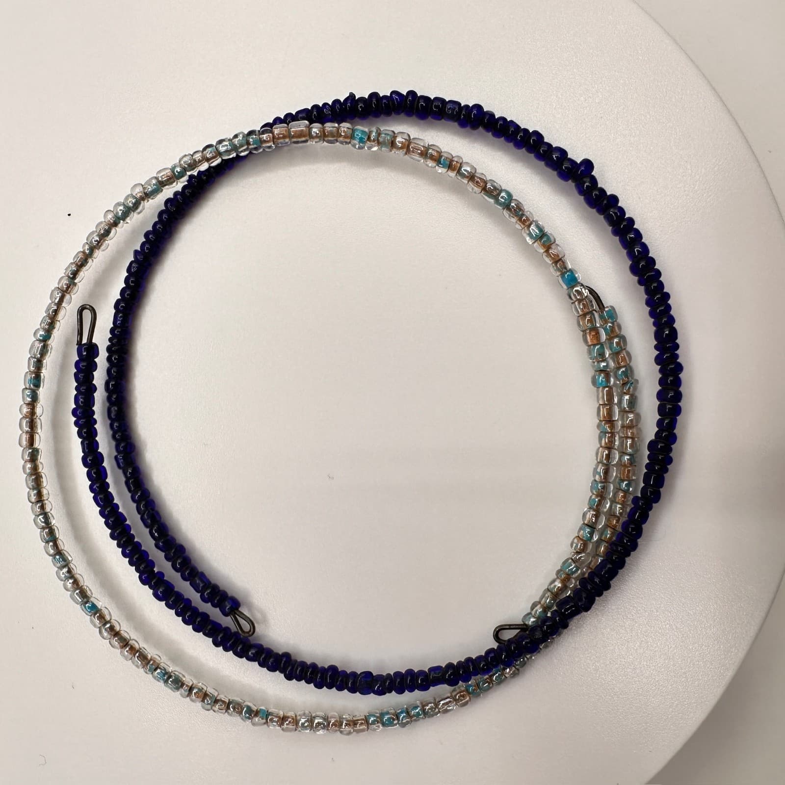 Vintage 90s Beaded Bracelet Blue Clear Glass Seed Beads Boho Jewelry - Thumbnail 7