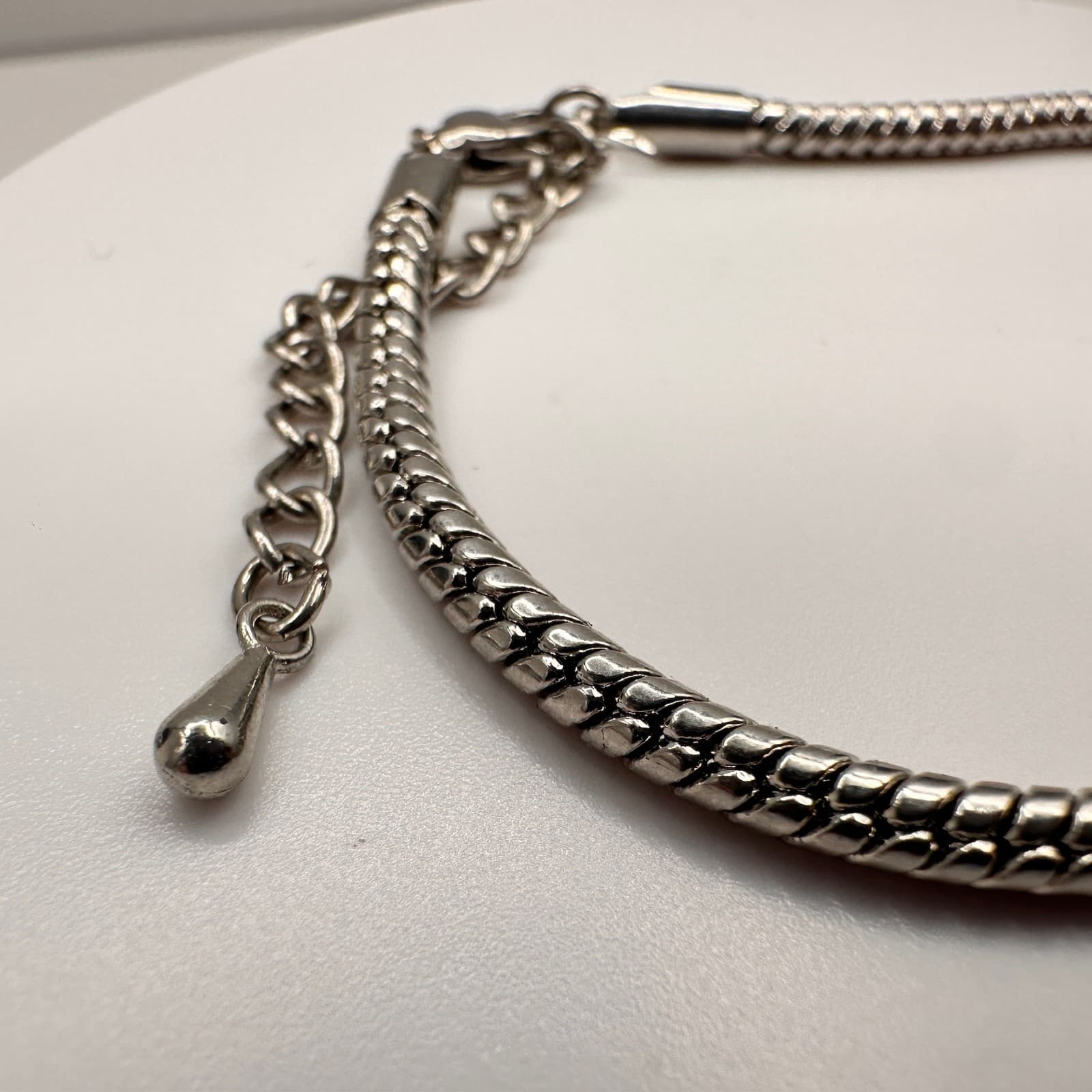 Vintage Silver Tone Snake Chain Bracelet Adjustable Minimalist Classic Jewelry - Thumbnail 5