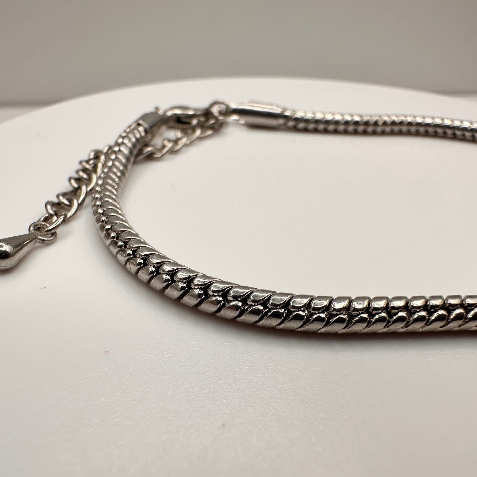 Vintage Silver Tone Snake Chain Bracelet Adjustable Minimalist Classic Jewelry - Thumbnail 4