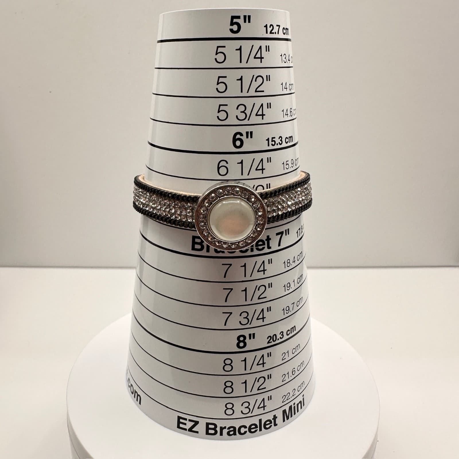 Vintage 90s Silver Tone Crystal Leather Bracelet Round Cabochon Statement - Thumbnail 11