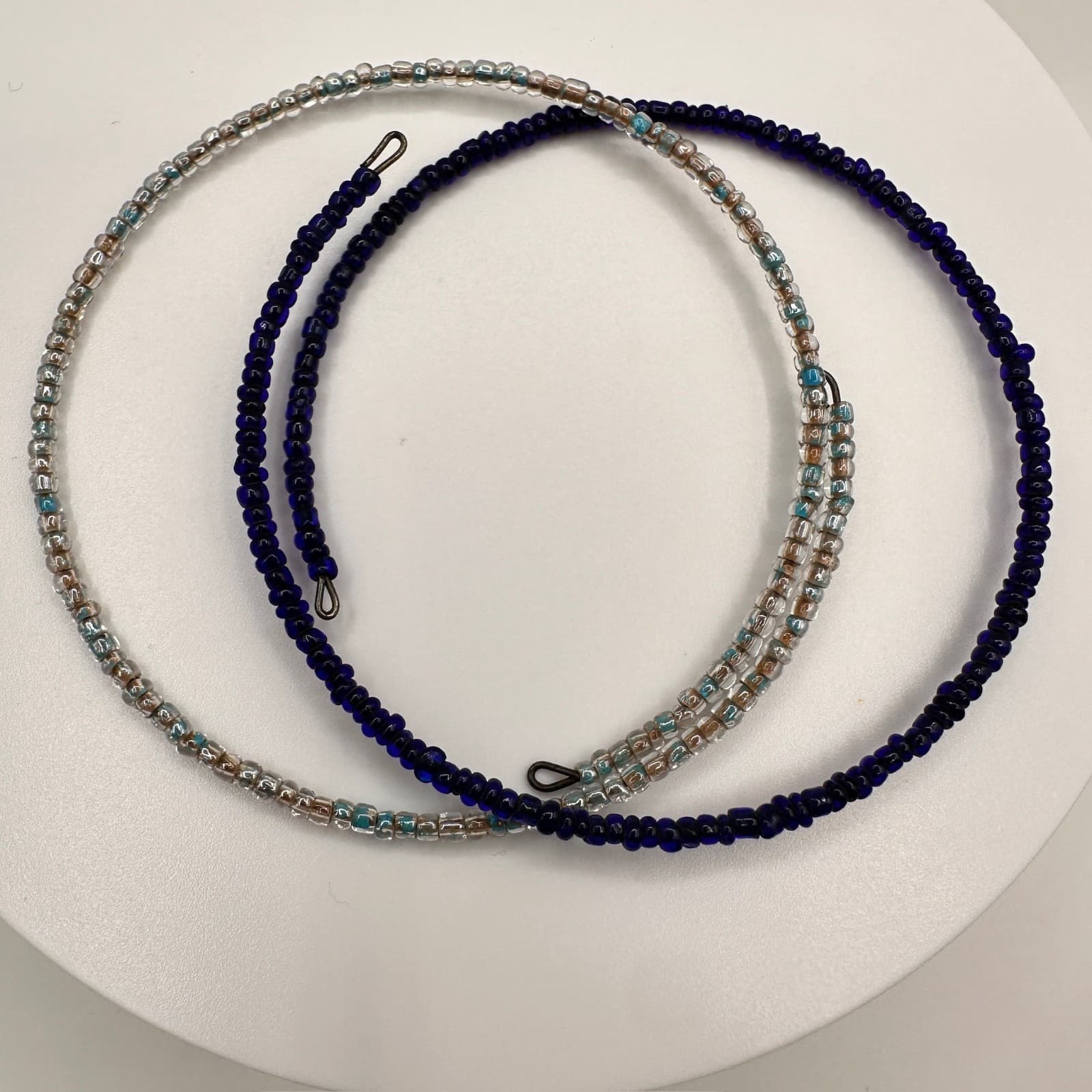 Vintage 90s Beaded Bracelet Blue Clear Glass Seed Beads Boho Jewelry - Image 1