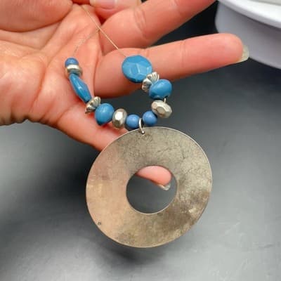 Vintage Silver-Tone Chain Lobster Teal Pendant Statement Coordinating Beaded - Thumbnail 4