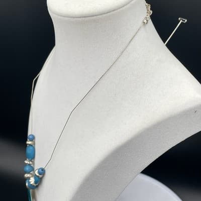 Vintage Silver-Tone Chain Lobster Teal Pendant Statement Coordinating Beaded - Thumbnail 9