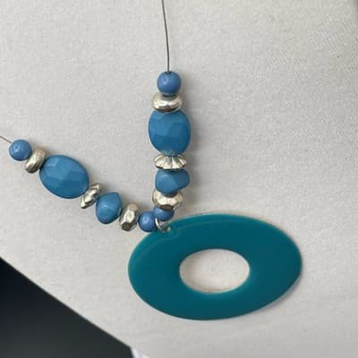 Vintage Silver-Tone Chain Lobster Teal Pendant Statement Coordinating Beaded - Thumbnail 7