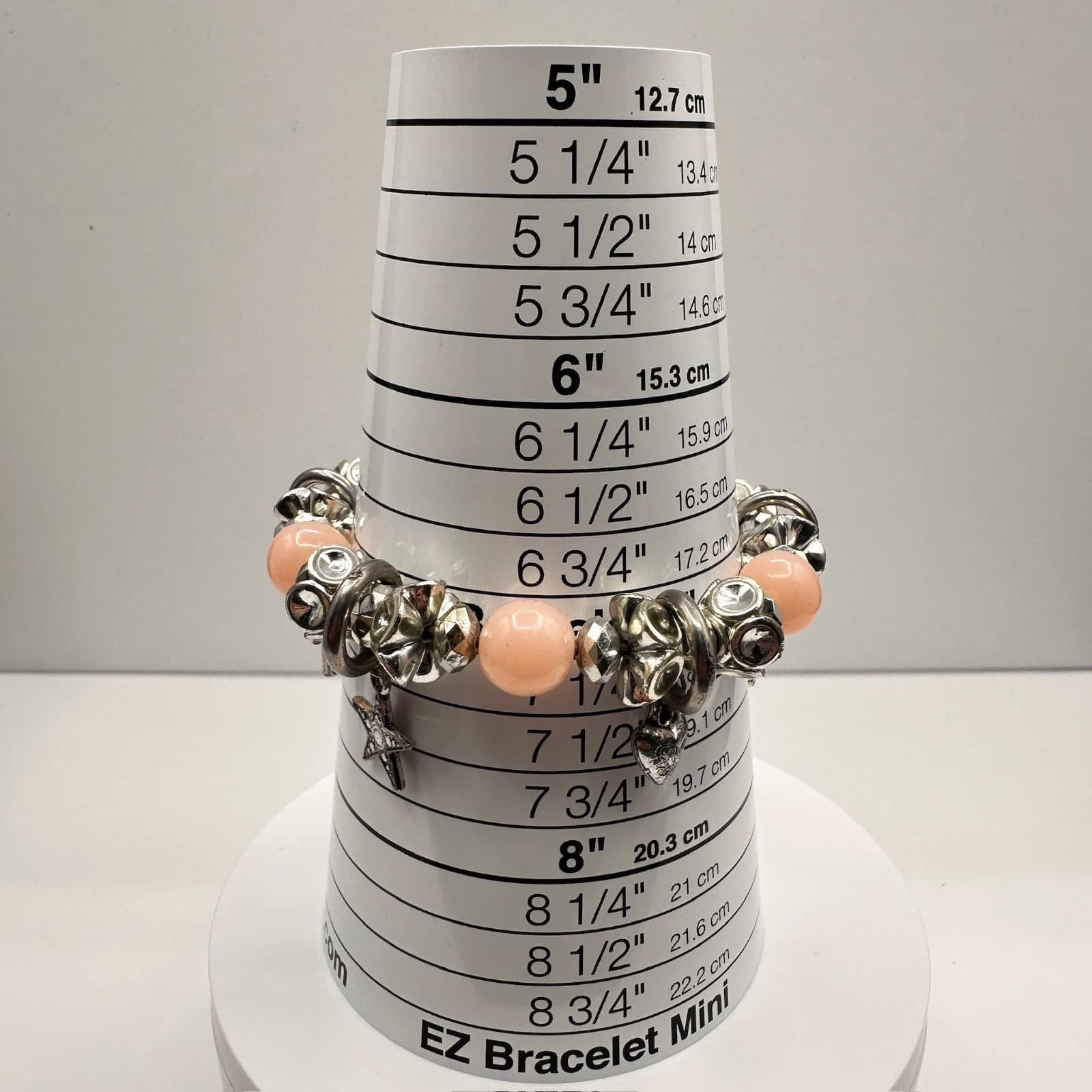 Vintage 90s Charm Bracelet Pink Bead Silver Tone Key Leaf Star Dangle Jewelry - Thumbnail 12