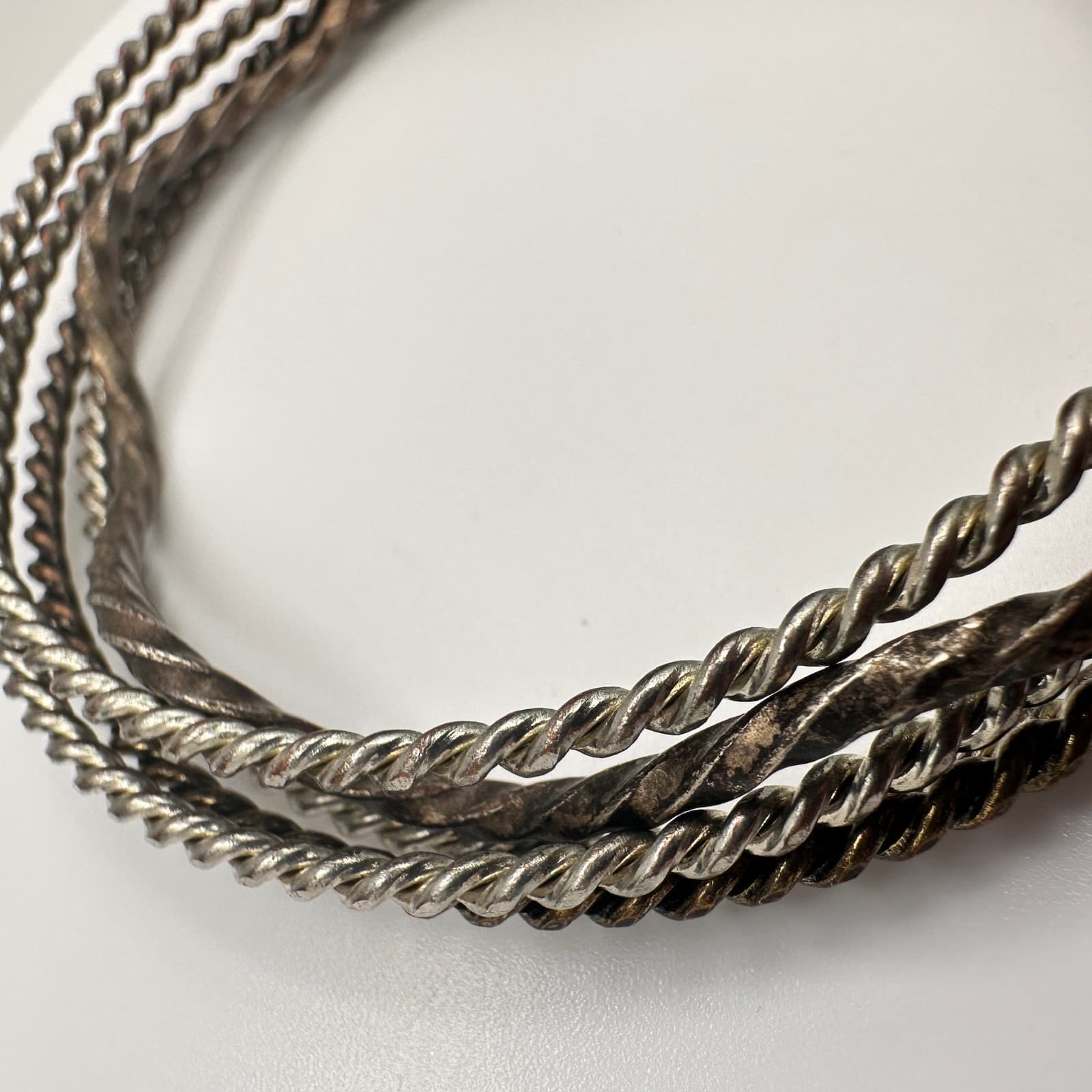 Vintage 80s Boohoo Stackable Twisted Metal Bangles Set Of 3 Bohemian Jewelry - Thumbnail 7