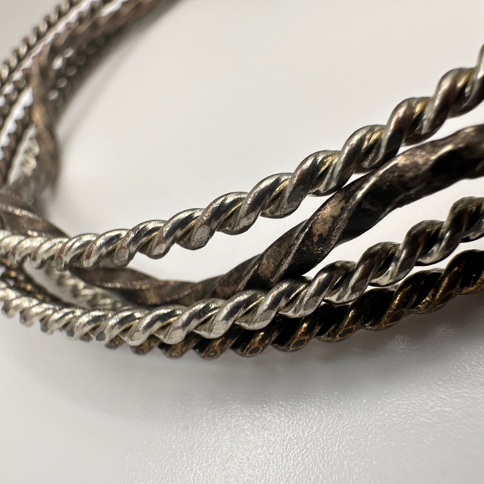 Vintage 80s Boohoo Stackable Twisted Metal Bangles Set Of 3 Bohemian Jewelry - Thumbnail 8