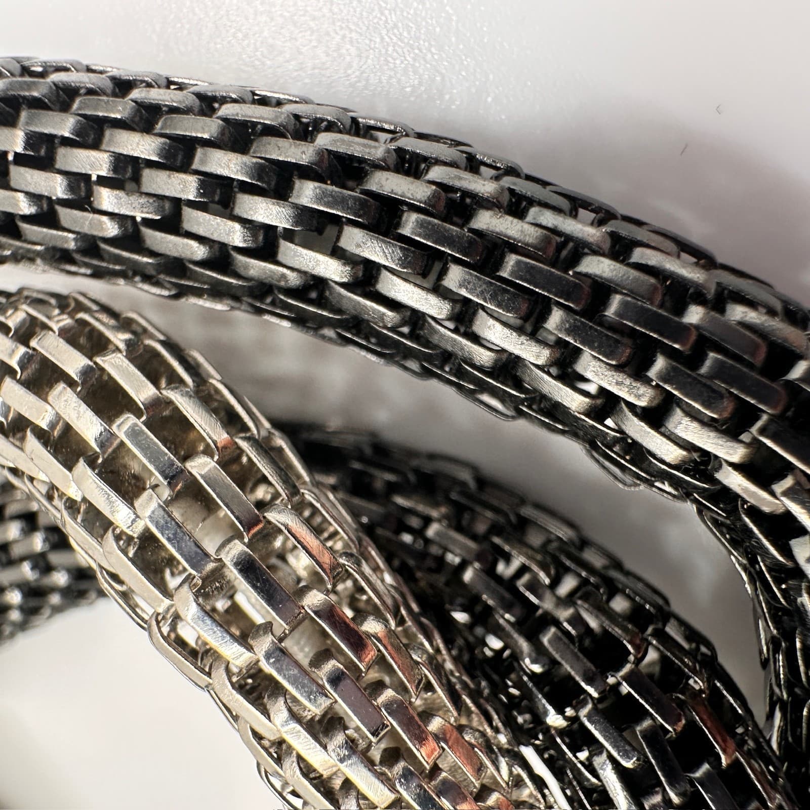 Vintage Y2K Two-Tone Mesh Chain Bracelet Silver Black Chunky Statement Jewelry - Thumbnail 8