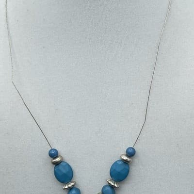 Vintage Silver-Tone Chain Lobster Teal Pendant Statement Coordinating Beaded - Thumbnail 8