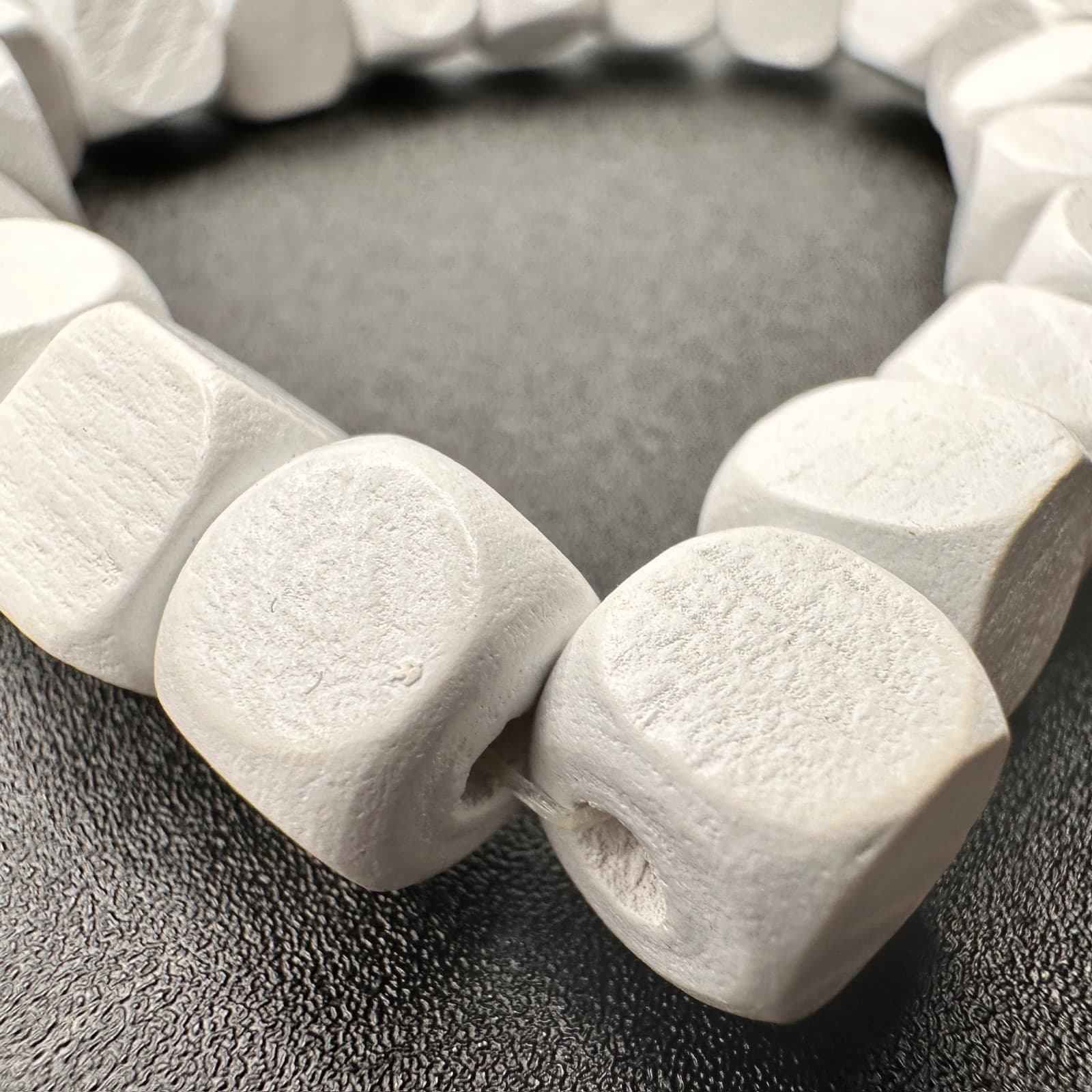 Vintage 90s White Wooden Cube Bead Stretch Bracelet Boho Statement Jewelry - Thumbnail 8