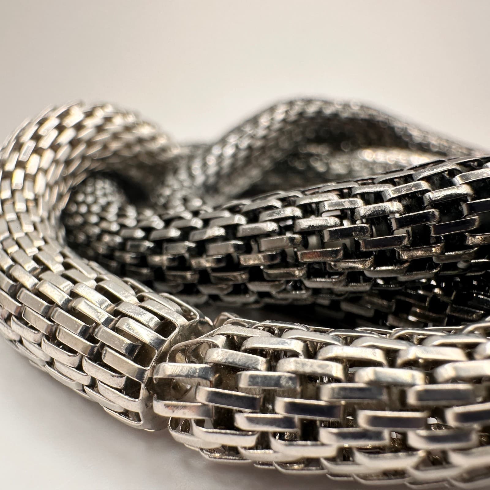 Vintage Y2K Two-Tone Mesh Chain Bracelet Silver Black Chunky Statement Jewelry - Thumbnail 7