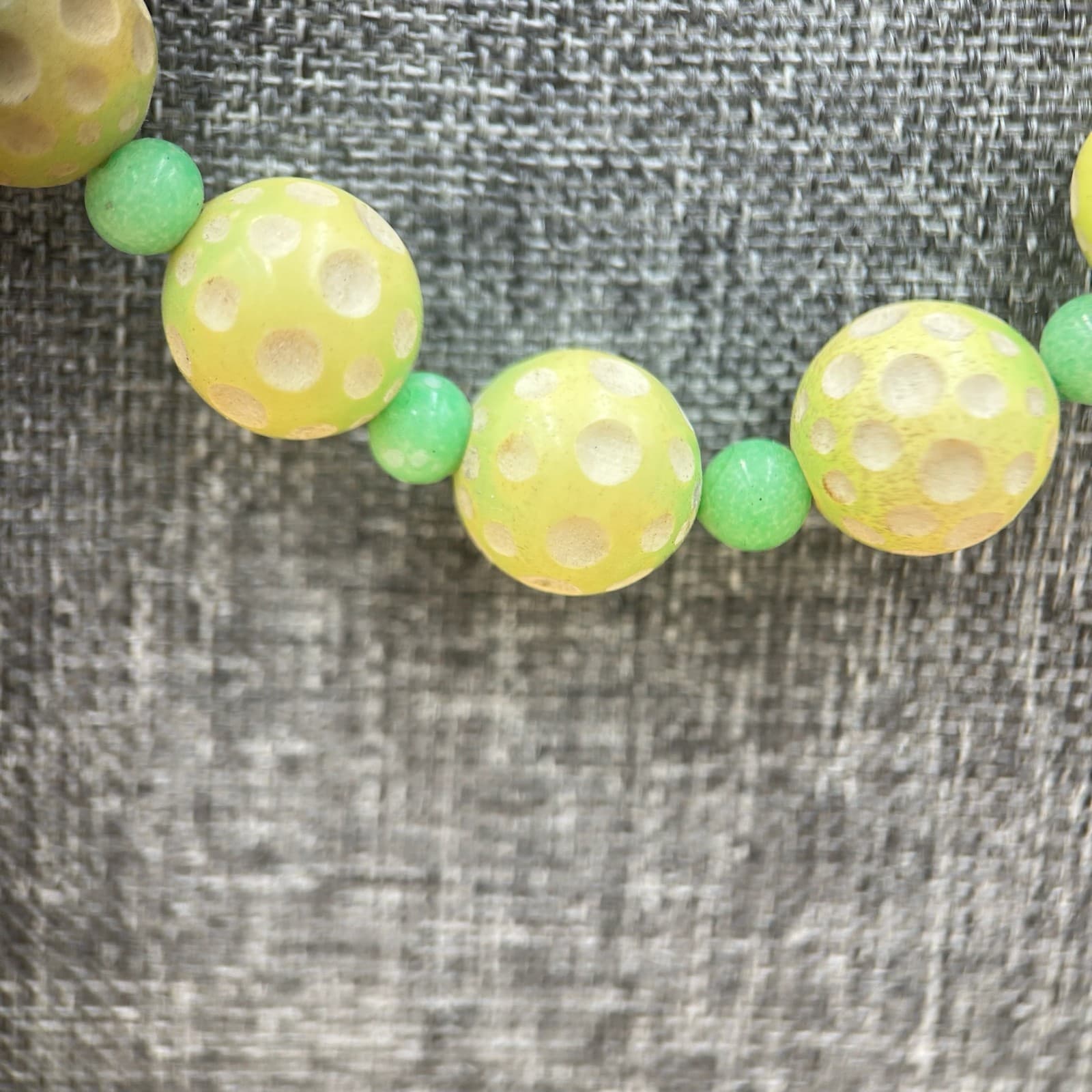 Vintage Green Polka Dot Beaded Necklace Retro Statement Fashion Jewelry 38'' - Thumbnail 2