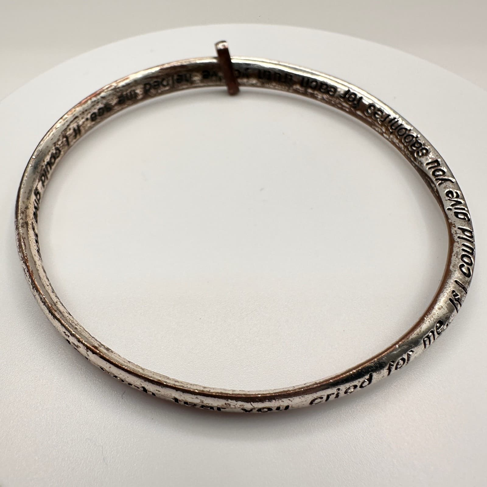 Vintage Silver Tone Bangle Bracelet Diamonds Pearls Inspirational Quote Jewelry - Thumbnail 6