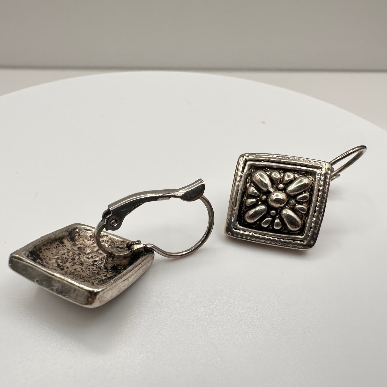 Vintage 90s Silver Tone Statement Chandelier & Floral Post Earrings Lot Jewelry - Thumbnail 7