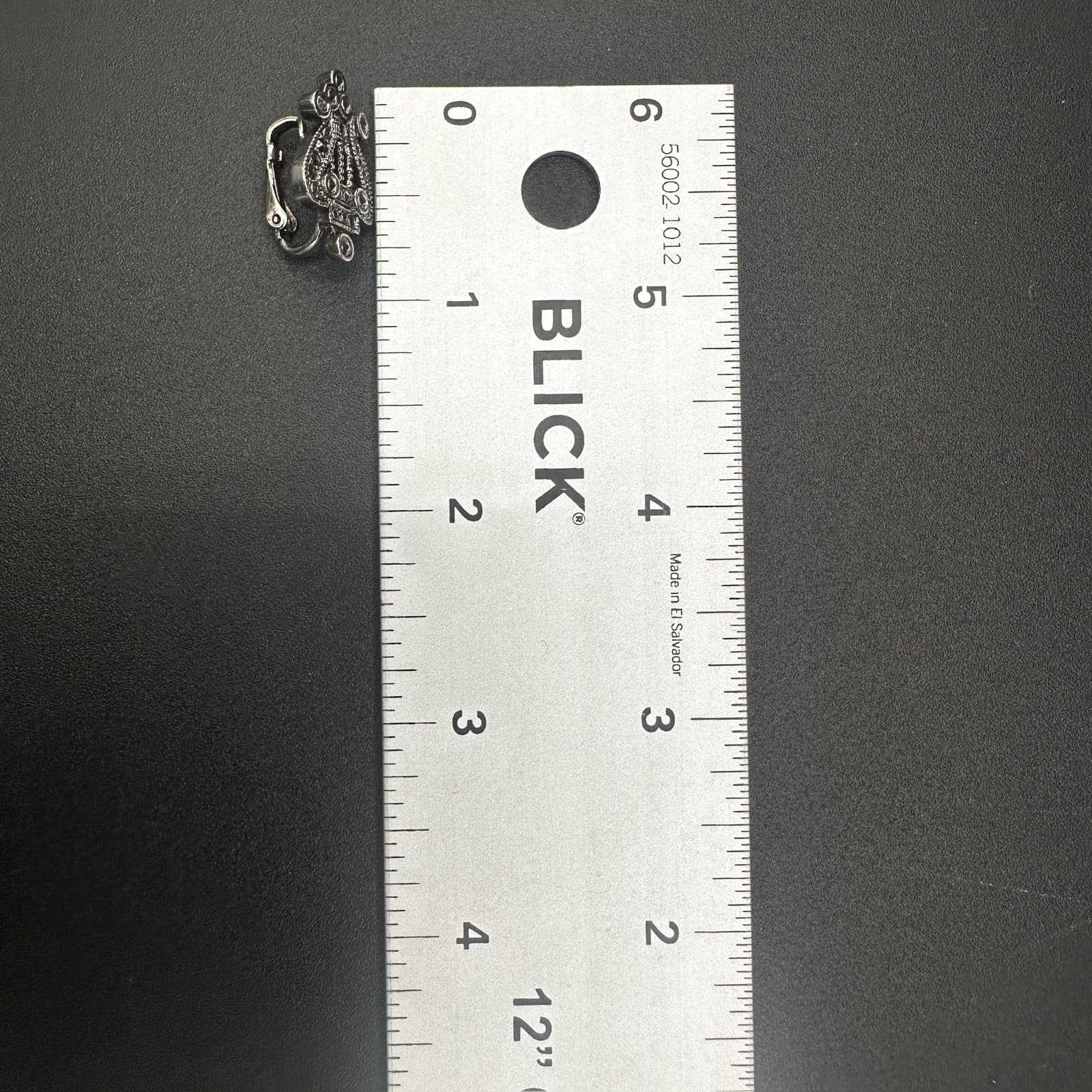 Vintage AVON 1980's Faux Marcasite Harp Shape Antiqued Silver Tone Stud Earrings - Thumbnail 5