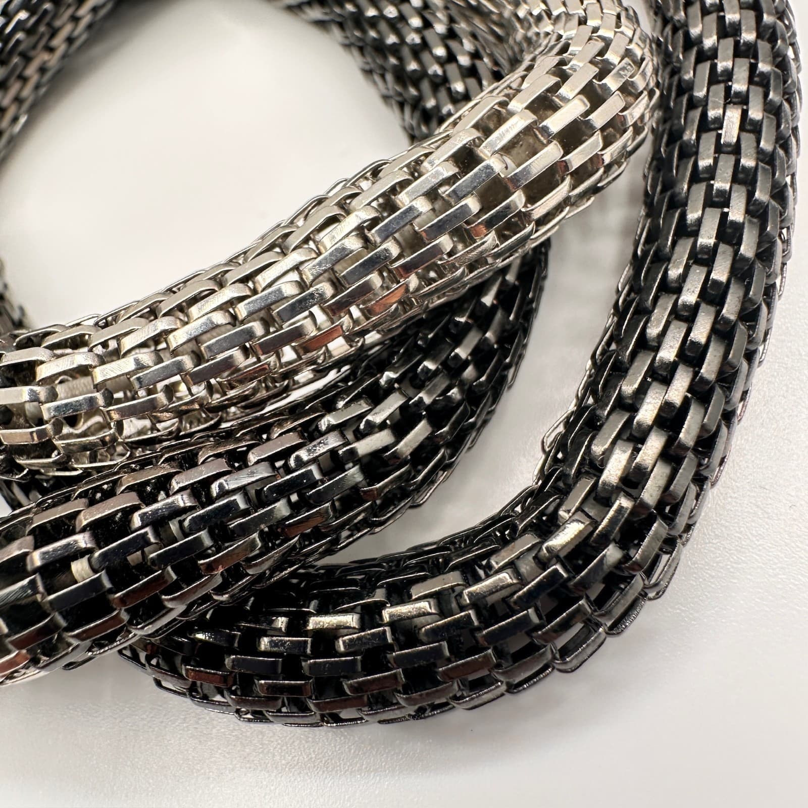 Vintage Y2K Two-Tone Mesh Chain Bracelet Silver Black Chunky Statement Jewelry - Thumbnail 5