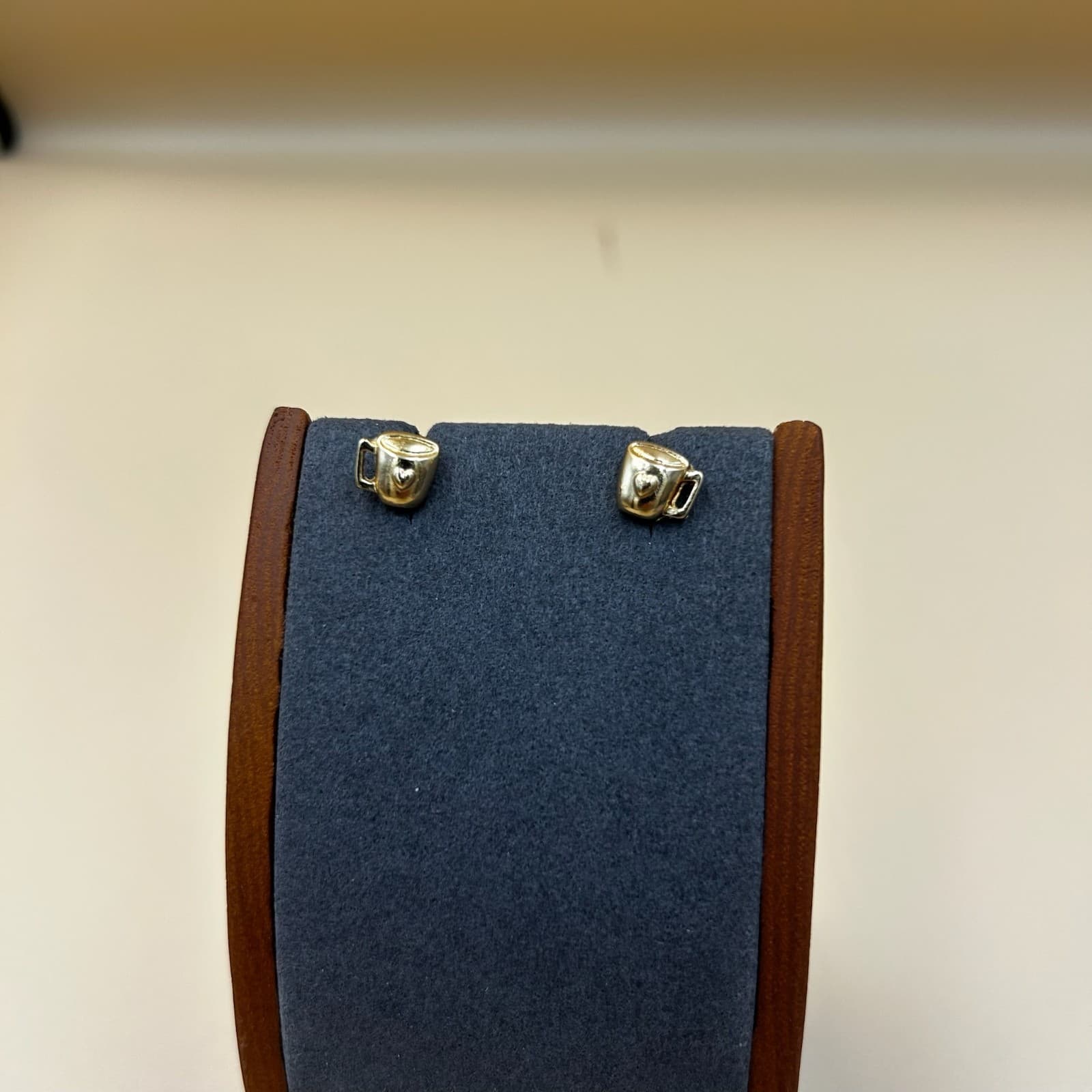 Vintage Gold Tone Coffee Cup Earrings with Heart Design Cute Dangle Jewelry - Thumbnail 4