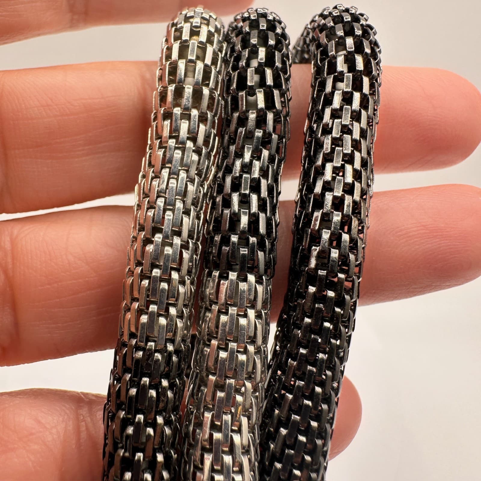 Vintage Y2K Two-Tone Mesh Chain Bracelet Silver Black Chunky Statement Jewelry - Thumbnail 9