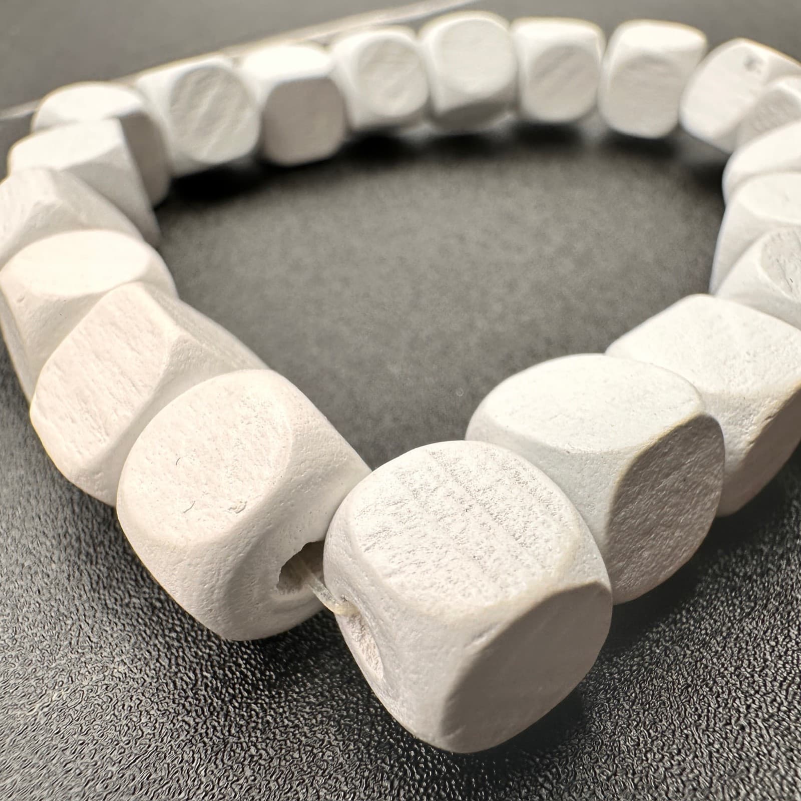 Vintage 90s White Wooden Cube Bead Stretch Bracelet Boho Statement Jewelry - Thumbnail 7