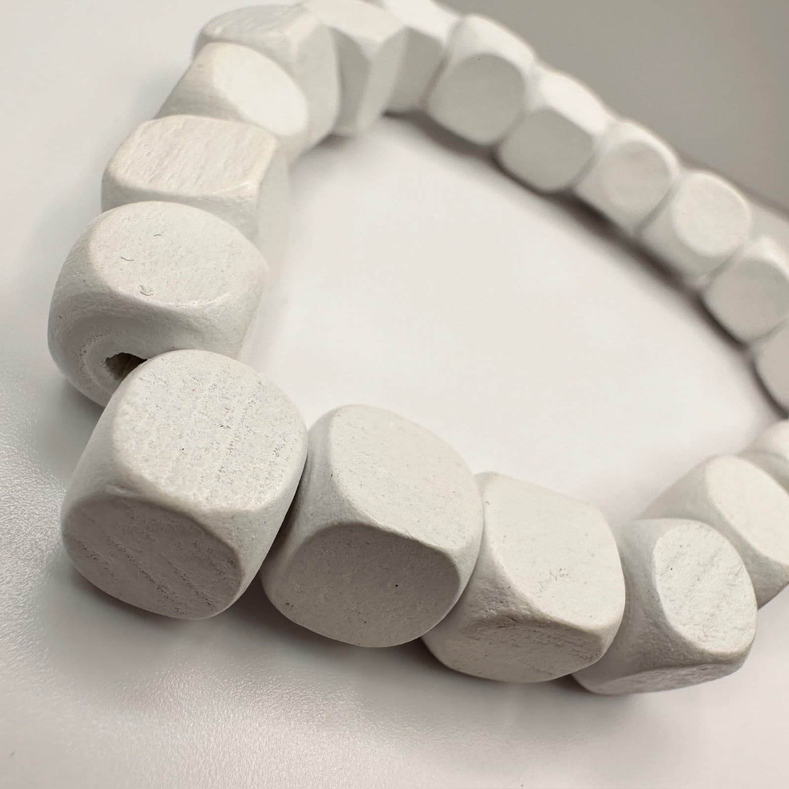 Vintage 90s White Wooden Cube Bead Stretch Bracelet Boho Statement Jewelry - Thumbnail 11