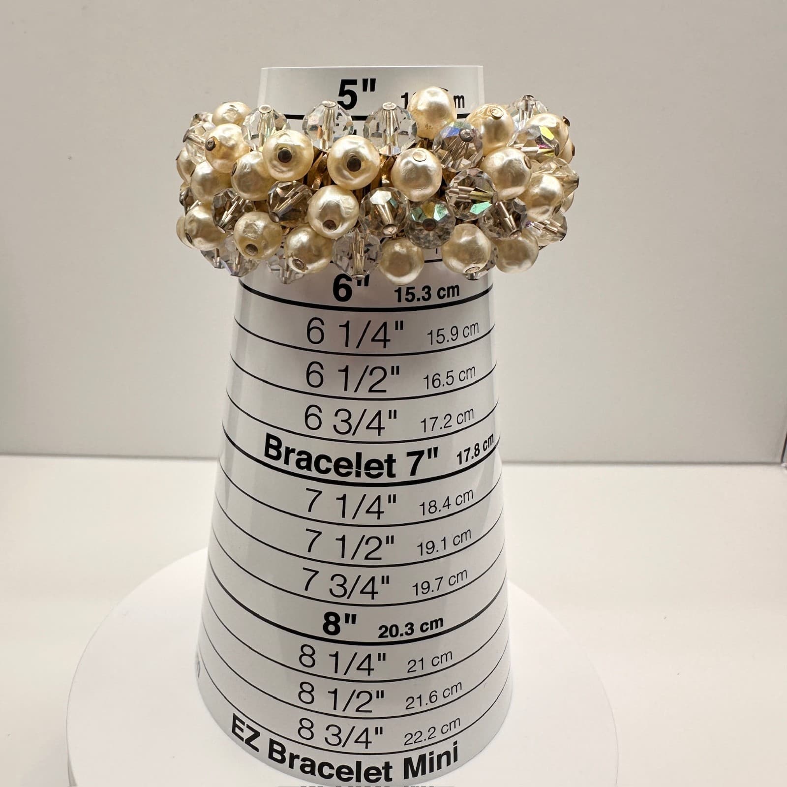 Vintage 90s Faux Pearl AB Crystal Expansion Bracelet Stretch Statement Jewelry - Thumbnail 10