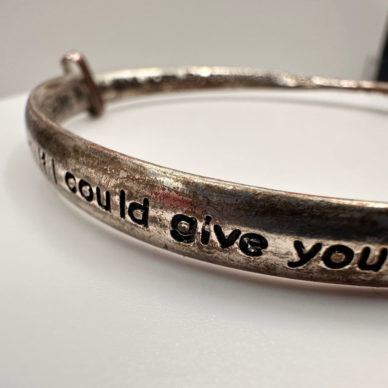 Vintage Silver Tone Bangle Bracelet Diamonds Pearls Inspirational Quote Jewelry - Thumbnail 4