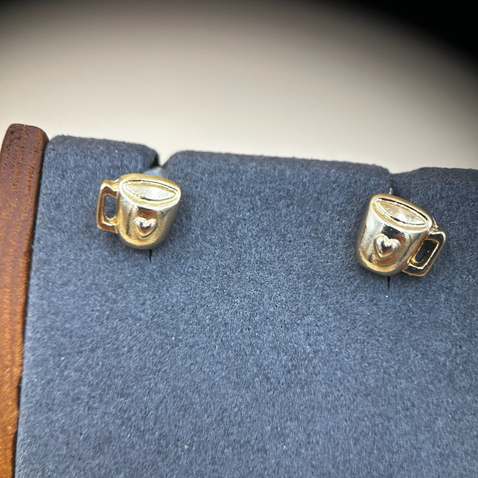 Vintage Gold Tone Coffee Cup Earrings with Heart Design Cute Dangle Jewelry - Thumbnail 2