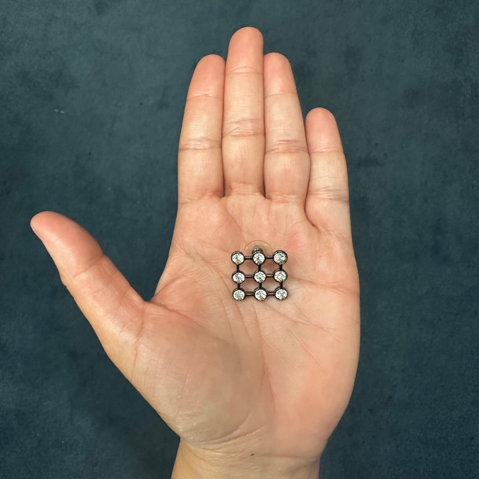 Vintage Black Rhinestone Square Shape Stud Earrings Retro Y2K Chunky 90s 2000s - Thumbnail 5