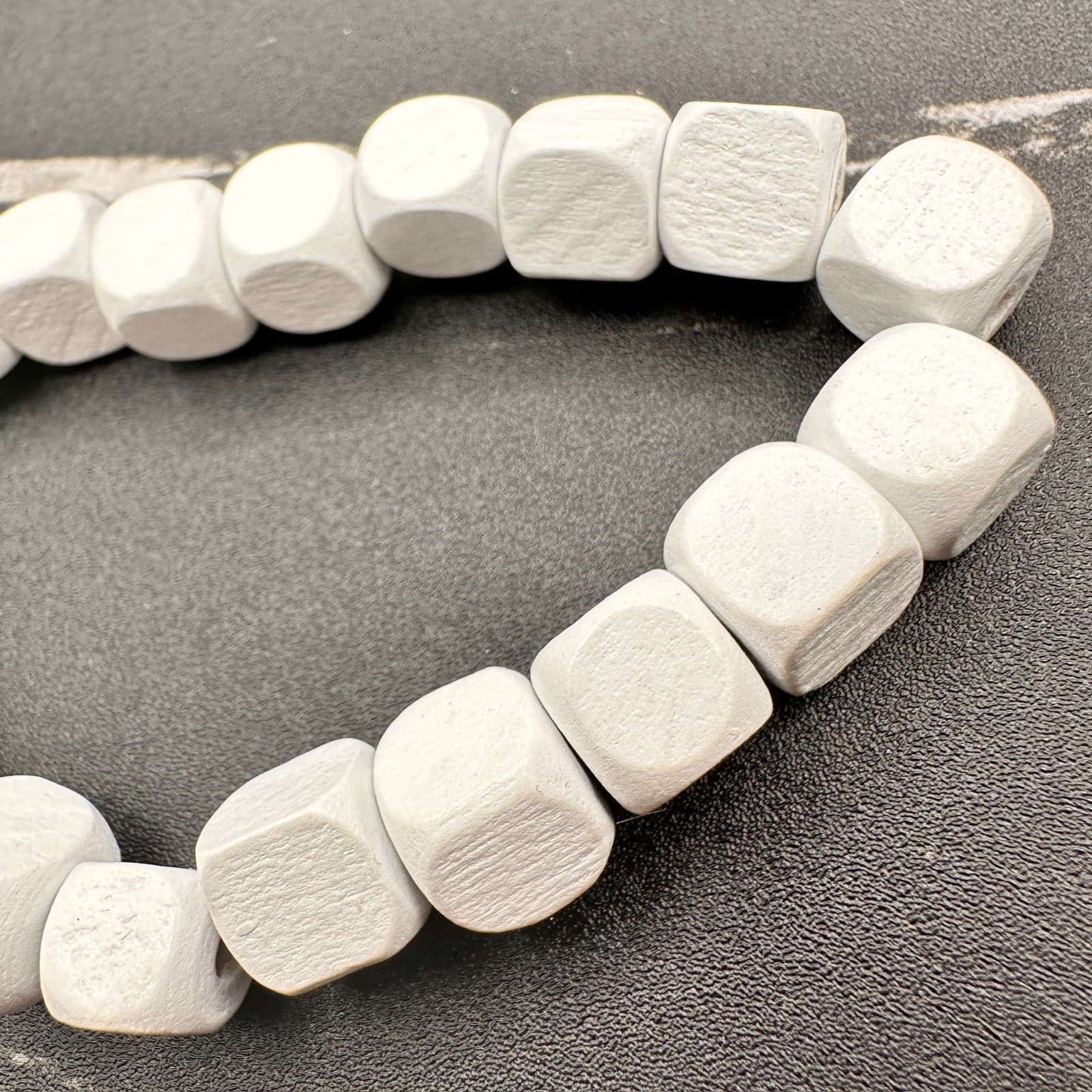 Vintage 90s White Wooden Cube Bead Stretch Bracelet Boho Statement Jewelry - Thumbnail 4