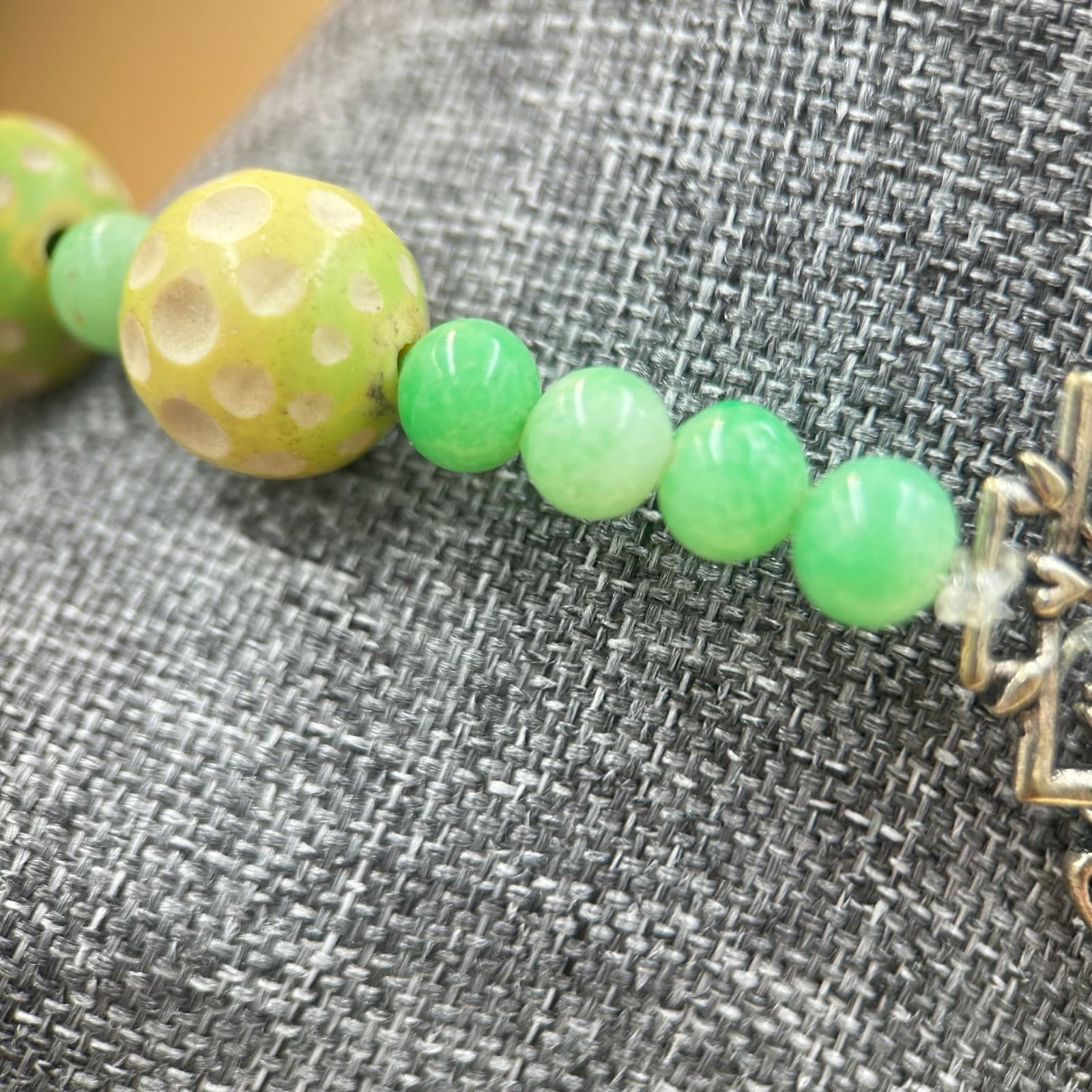 Vintage Green Polka Dot Beaded Necklace Retro Statement Fashion Jewelry 38'' - Thumbnail 6