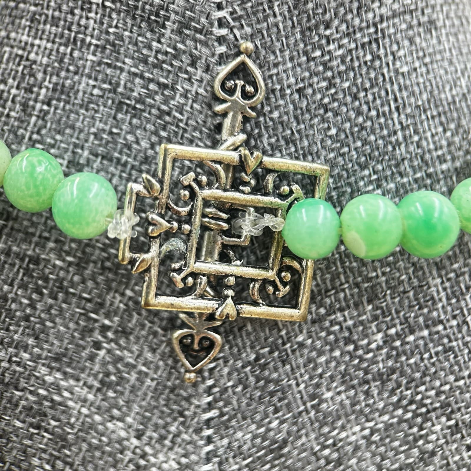 Vintage Green Polka Dot Beaded Necklace Retro Statement Fashion Jewelry 38'' - Thumbnail 5