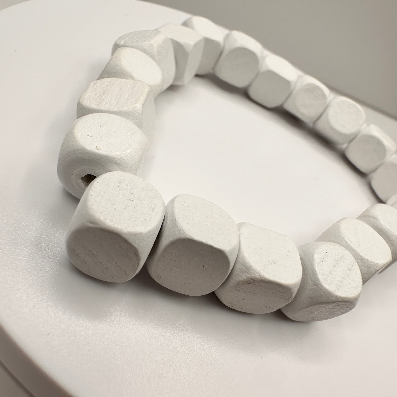 Vintage 90s White Wooden Cube Bead Stretch Bracelet Boho Statement Jewelry - Thumbnail 10